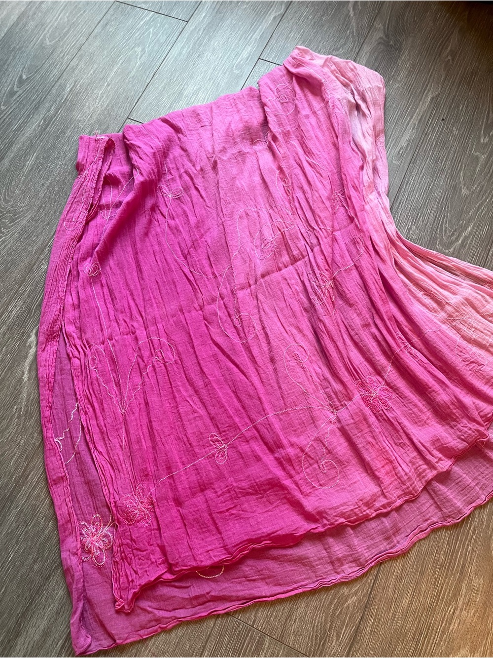 Pink Embroidered Crinkled Scarf